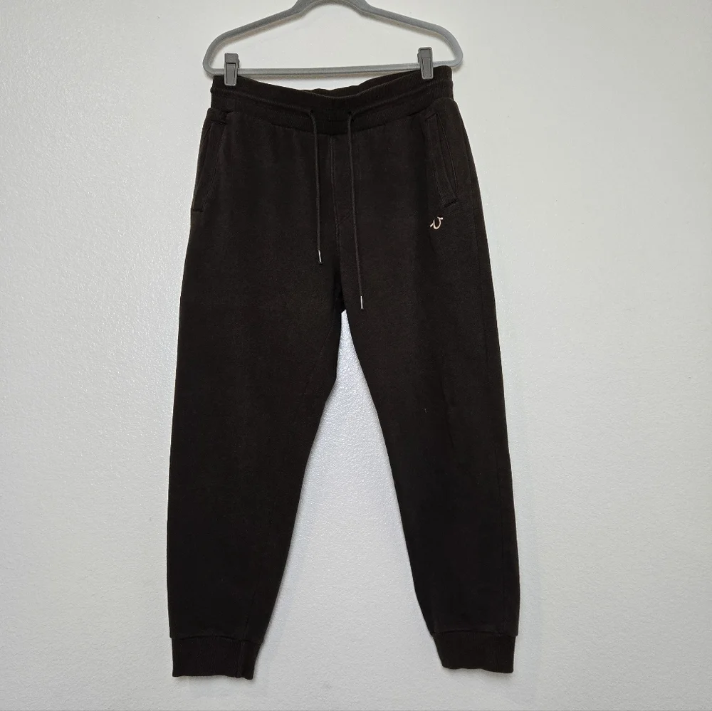 True Religion Men's Logo Horseshoe Jogger Sweatpants Large Brown Color‎ Pockets